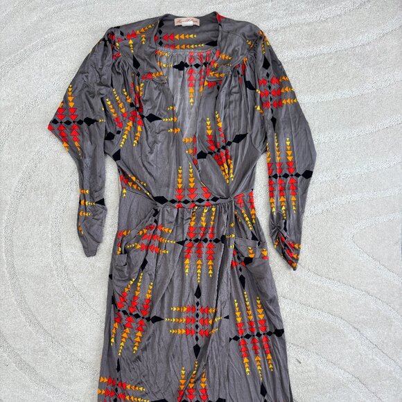 RARE Mara Hoffman Gray Graphic Long Sleeve Silk Dress - Picture 1 of 4